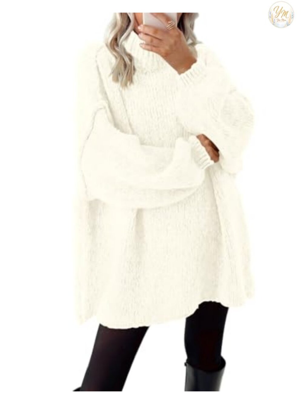 Mock Neck Cable Knit Pullover Sweater Women Oversized Long Sleeve